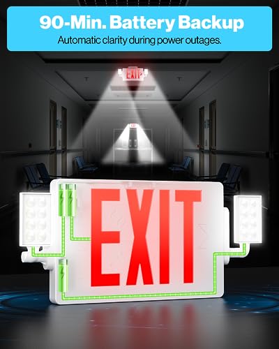 Sunco 6 Pack Red Emergency Exit Signs with LED Backup & Adjustable Lights