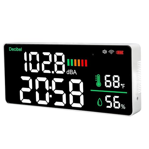 4 in 1 11-Inch LED Wall-Mounted Noise Meter, Temp & Humidity, Clock with Tuya WiFi