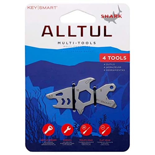 KeySmart AllTul Shark - 4-in-1 Everyday Carry Multi-Purpose Keychain Multitool with Bottle Opener, Wrench, Philips Head, and Flat Head Ideal Utility Tool for Camping, Fishing Etc.