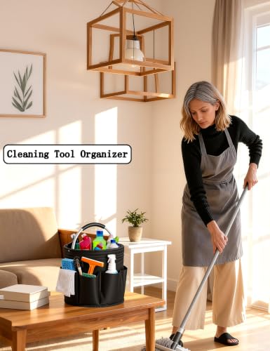 CIHTL Black Cleaning Caddy with Handle, 17L Portable Organizer Bucket
