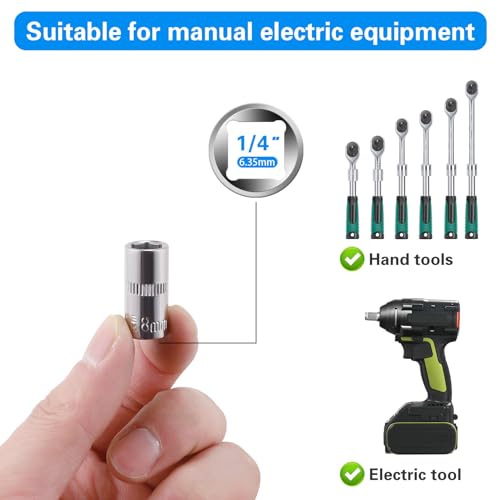 [12pcs] Durable 8mm Socket, 1/4 socket set,Shallow Socket 1/4 Inch Drive 8mm 6 Point, CORROSION RESISTANCE