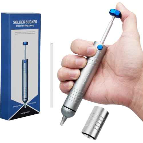 Solder Sucker No Clog Desoldering Pump for Solder Removing with Replaceable Heat Resistan Silicone Sucking Nozzle, Desoldering Tool Sodering Pump Strong Vacuum Aluminum Suction Remover