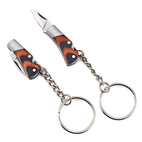 2PCS Small Pocket Knives, Mini EDC Stainless Steel Folding Knife with Colorful Wood Handle