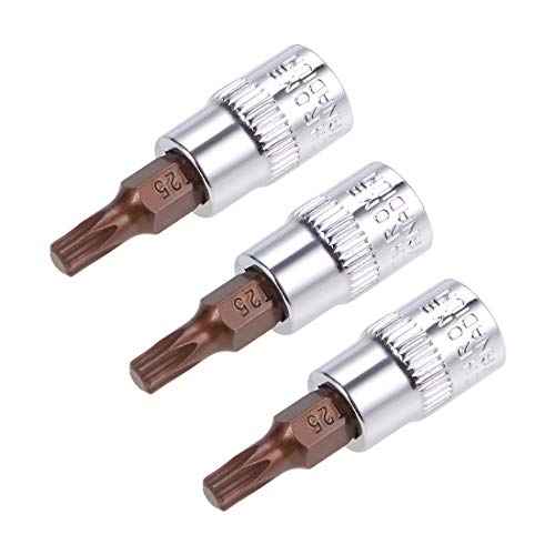 uxcell 3pcs 1/4" Drive x T25 Torx Bit Socket, S2 Steel Bits CR-V Sockets 38mm Length Use with Ratchet Wrench, Slide Bar, Extension Rod