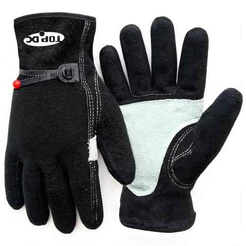 TOPDC Leather Work Gloves for Men or Women, Cowhide Leather Gloves for Gardening, Tig/Mig Welding, Chainsaw, Farm, Ranch, Reinforced Palm, Adjustable Cuff, Cotton Lining, Firm Grip & Durable, L