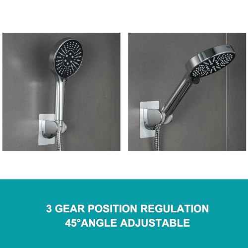 Shower Head Holder Strong Adhesive No Drilling Wall Mount Adjustable Handheld Showerhead Bracket for RV Kids Bathroom Shower,Fix Firmly and Use Conveniently (Silver, 1)