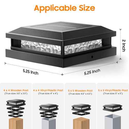 Solar Post Cap Lights 6-Pack, 2 Modes 16LEDs Bright Solar Post Lights Outdoor Waterproof, Fence Posts Cap Light, Deck Light for 4x4 4.5x4.5 5x5 Posts for Patio Garden Decor, Black