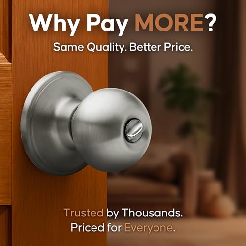 Copper Creek Privacy Interior Door Knob Pack Satin Stainless - Reversible, Heavy Duty, Easy Install for Bedrooms & Bathrooms