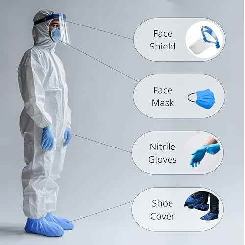 Hazmat Suit Disposable Full Body Hazmat Suit PPE with Protective Face Shield, Face Mask, Nitrile Gloves and Shoe Covers