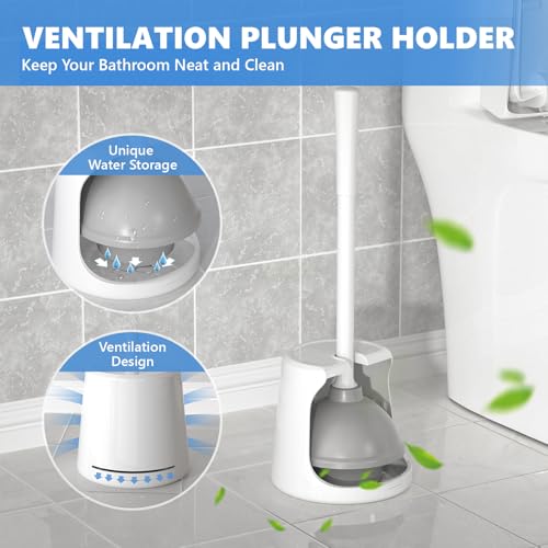 LOVLOY White Toilet Plunger with Holder - Heavy Duty Bathroom Drain Cleaning Tool