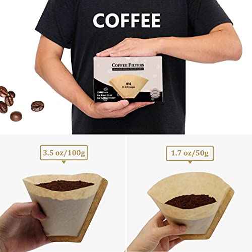 #4 Cone Coffee Filter 8-12 cup, Unbleached Natural Paper, No Blowout, Disposable for Pour Over and Drip Coffee Maker, 100 Count