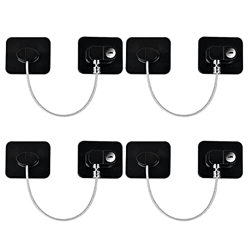 Black 4 Pack Refrigerator Locks with Keys - Baby Proof Cabinet & Appliance Lock Set