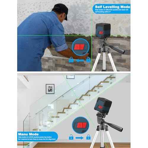 Laser Level, RockSeed Cross Line Laser with Self-Leveling, Vertical and Horizontal Line, Rotatable 360 Degree, Carrying Pouch, Battery Included (Green with27 inch Tripod)