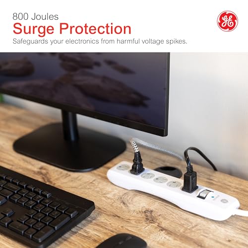 GE Surge Protector Power Strip 6 Outlets, 10 Ft Extension Cord, White, 1 Pack