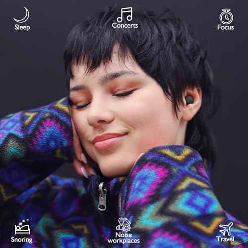 2 Pairs Ear Plugs for Sleeping, Soft Full Silicone Ear Plugs for Noise Reduction 25dB, Reusable Hearing Protection Earplugs for Concert, Focus, Noise Sensitivity, 8 Ear Tips in S/M/L - Black