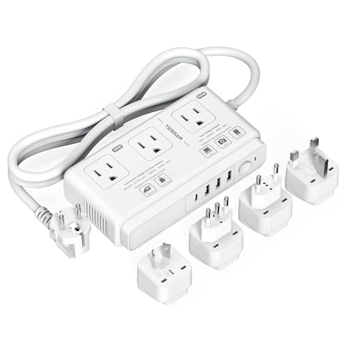 TESSAN White 220V to 110V Travel Voltage Converter & Universal Adapter