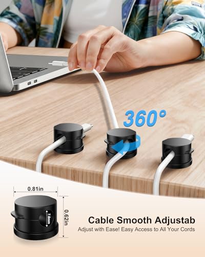 Black OneLeaf 8 Pack Magnetic Cable Clips with 360° Rotatable Lock, Adhesive Cord Holders for Home, Office, Car