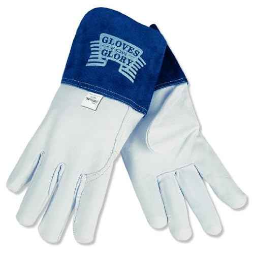 MCR Safety 4850L Gloves for Glory Premium Grain Goatskin MIG/TIG Welder Men's Gloves with Split Cow Gauntlet Cuff, Natural Pearl, Large, 1-Pair