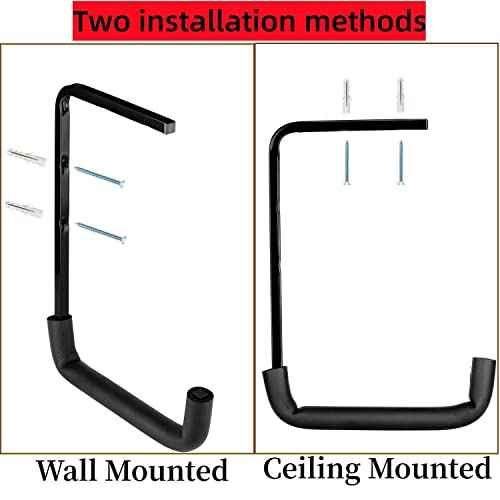 Heavy Duty Garage Storage Hooks, Overhead Garage Storage Rack, 4 Pack Wall Mounted Ladder Hook, Utility Ceiling Hangers & Organizer for Wood,Tools, Bicycle (10 x 14 Inch)
