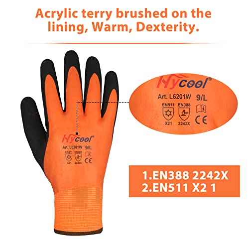 Waterproof Work Gloves for Men and Women, Hycool Thermal Insulated Freezer Rubber Coated Gloves,Super Grip L6201