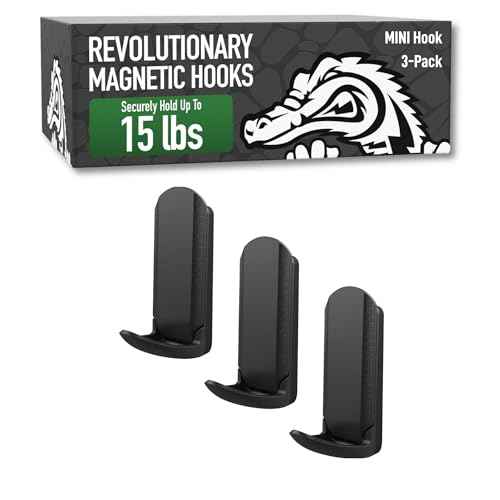 Gator Magnetics MINI - Open Hooks, 15 lb Strong Magnetic Hooks for Steel Surfaces, Patented Easy-Release, Non-Slip Grip - Storage & Organization, Fridges, Offices, Classrooms, Kitchen ? Black - 3 Pack