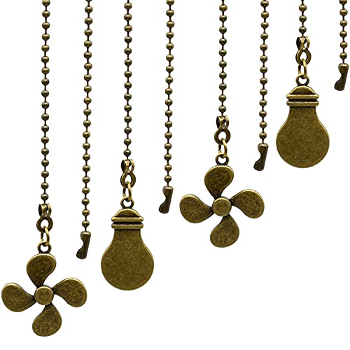 Antique Bronze Ceiling Fan Pull Chain Set - 4 Piece Pendant Extender with Ball Connector, 12 Inch Length