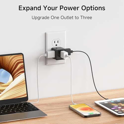 [ETL Listed] Cable Matters 3-Pack Black Wall Outlet Adapter, 3-Outlet, 90° Design
