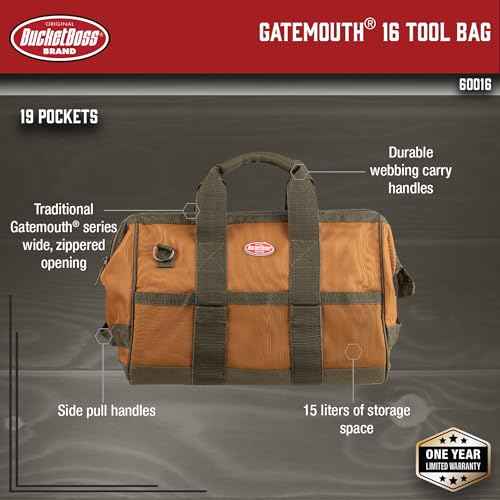 Bucket Boss Gatemouth 16 Tool Bag in Brown, 60016, 15 liters(Brown)