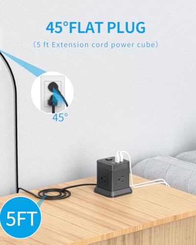 FDTEK Power Strip with USB-C, 4 Outlets & 3 USB Ports, 5FT Extension Cord, Black - Model Variation: 5FT USB-C