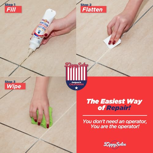 ZippySolve Tile Grout Repair Kit Beige 8.8oz - Easy DIY Sealer & Fix