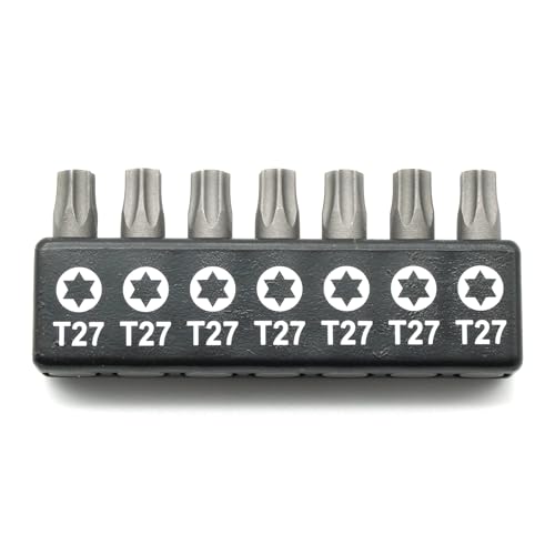 7pc 1 Inch T27 Torx Star 6 Point Bit Set - Quick Change Star Driver Bits for T27 (T-27) Screws and Heads