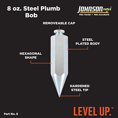 Johnson Level & Tool 08 Steel Hexagonal Plumb Bob, 8 oz., Finish, 1