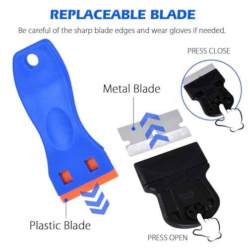 4 Pack Razor Blade Scraper Set with 20 Pcs Extra Replacement Metal and 20 Pcs Plastic Razor Blades, Scraper Tool for Cleaning Cooktop, Paint, Tile, Window, Glass