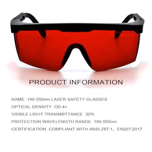 FreeMascot OD 4+ 190nm-550nm Wavelength Laser Safety Glasses for Typical 405nm, 445nm, 450nm,520nm,532nm Laser Light for Hair Removal Laser Treatment Eye Protection Goggles (Red)