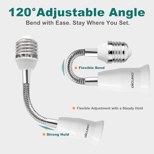 DiCUNO 2-Pack E26 Light Socket Extender 6.1-Inch Flexible Recessed Light Adapter
