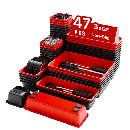 Vexercisehoop 47Pcs Red & Black Toolbox Tray Organizer Set with Non-Slip EVA Pads