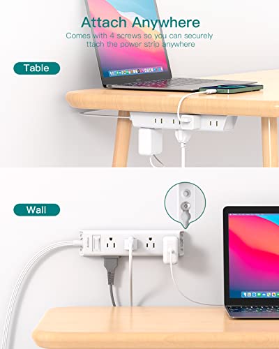 Addtam White Ultra Thin Flat Power Strip with 12 Outlets, 5 Ft Extension Cord