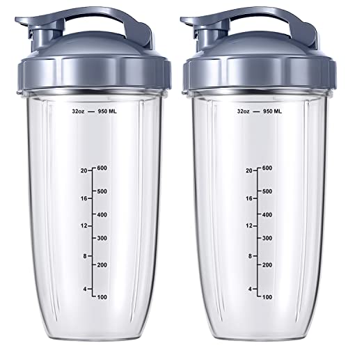 MEET JUICE 32oz Replacement Cups with Flip-Top Lids & Gaskets for NutriBullet 600W/900W