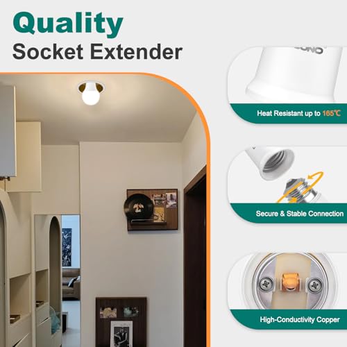 DiCUNO 2 Pack E26 Socket Extenders, 1.97 Inch Light Bulb Extension, Recessed Fixture Compatible