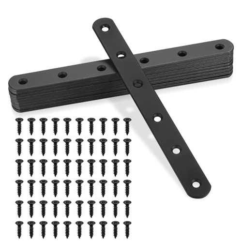 200x20mm Black Heavy Duty Metal Straight Braces Pack of 10 - Repair Plates for Wood & Furniture