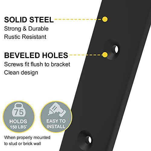WEKIS 12 Inch Heavy Duty Floating Shelf Brackets - 6 Pack Industrial Black Wall Mounts