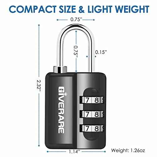 GIVERARE 4 Pack Combination Lock, 3-Digit Padlock Keyless, Resettable Luggage Locks for Backpack, Gym & School & Employee Locker, Weatherproof Travel Lock for Fence, Backyard Gate, Hasp, Case-Black