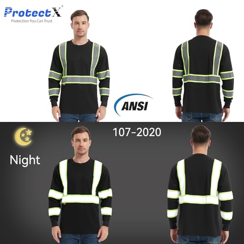 ProtectX High Visibility Shirts Hi Vis Long Sleeve Shirts for Men Women Reflective Class 2 Safety Shirts 2 Pack