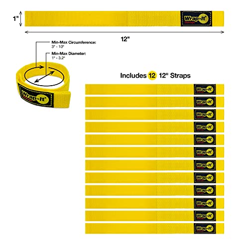 Yellow 12-Inch Extension Cord Holder Straps 12 Pack for RV, Boat & Garage Organization