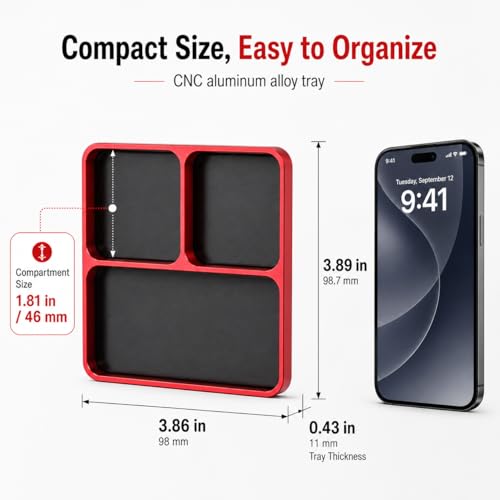 Red Magnetic Parts Tray for RC Drones & Electronics – 3 Compartments, Aluminum