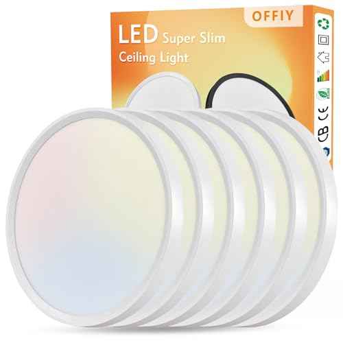 6PK 12 Inch LED Flush Mount Ceiling Light, 24W, 2520LM, 3000K/4000K/6000K CCT Selectable Super Slim LED Ceiling Light, Close to Ceiling Round Flat Panel Light for Hallway, Bedroom,Kitchen ect