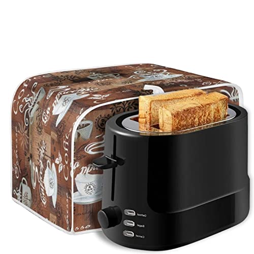 JEOCODY Two-Slice Coffee Theme Toaster Cover with Handle – Wide Slot, Dust Protection
