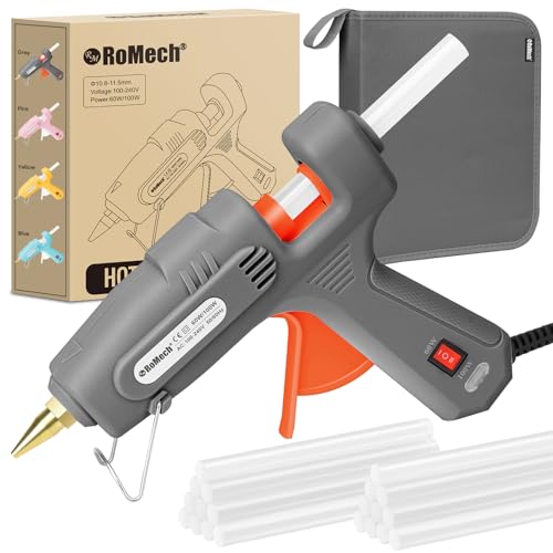 ROMECH Gray Dual Temp Hot Glue Gun & Sticks Set - Full Size with Case