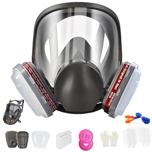 Reusable Full Face Respirator Mask,6800 Gas Mask with Filters 6001&2091, Bayonet Connection, Silicone Face Seal, Dust Masks for Painting£¬Sanding£¬Woodworking,Welding£¬Chemical Handling&Construction