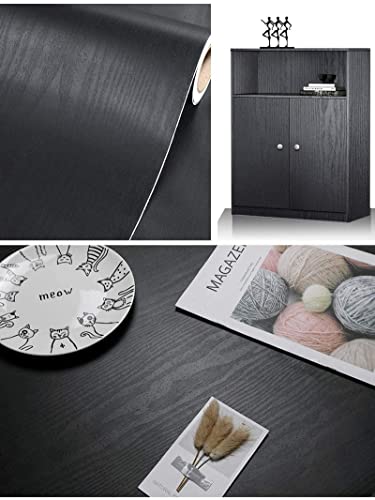 tiltil Black Peel and Stick Wallpaper 17.7" x 118" Wood Contact Paper for Walls & Surfaces